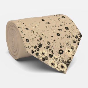 Vintage Cream & Charcoal Floral Men’s N Tie