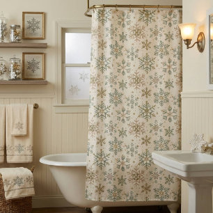 Vintage Cream Christmas Snowflake Shower Curtain