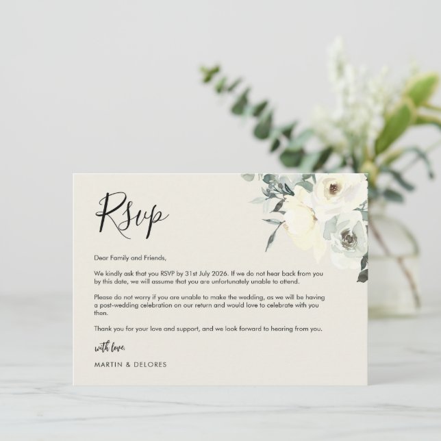 Vintage Cream Delicate Floral RSVP Postcard  (Standing Front)