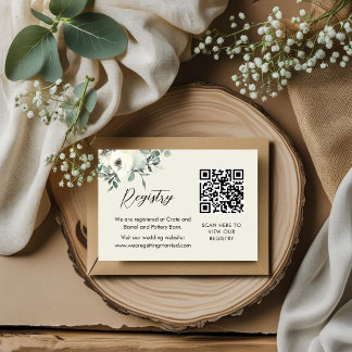 Vintage Cream Elegant QR Code Wedding Registry Enclosure Card