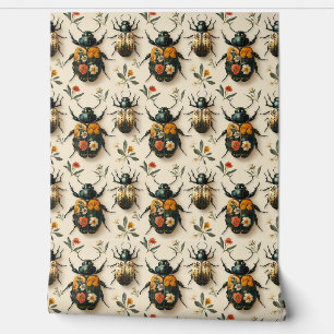 Vintage Cream Floral Beetle Decoupage Upcycling Wallpaper