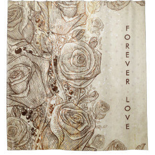 Vintage Cream Floral Forever Love Shower Curtains