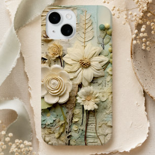 Vintage Cream Floral Mixed Media Collage iPhone 15 Case