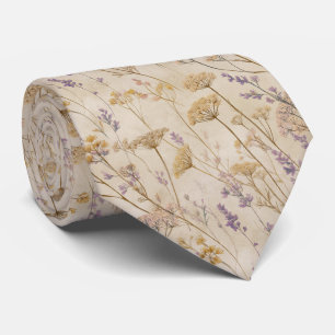 Vintage Cream & Lavender Wildflower Wedding Tie