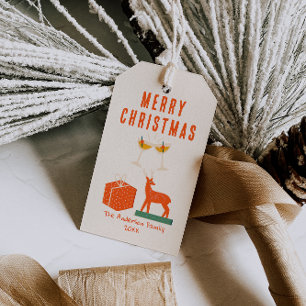 Vintage Cream Red Christmas Funky Fun Retro Gift Tags