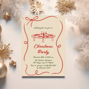 Vintage Cream & Red Christmas Party Invitation