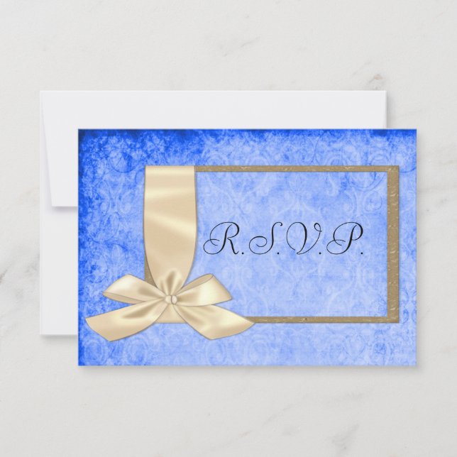 Vintage Cream Ribbon and Blue Wedding RSVP (Front)