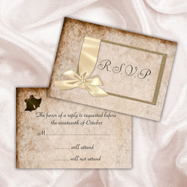 Vintage Cream Ribbon and Brown Wedding RSVP (Creator Uploaded)