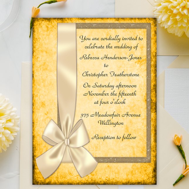 Vintage Cream Ribbon and Gold Wedding Invitations (Creator Uploaded)
