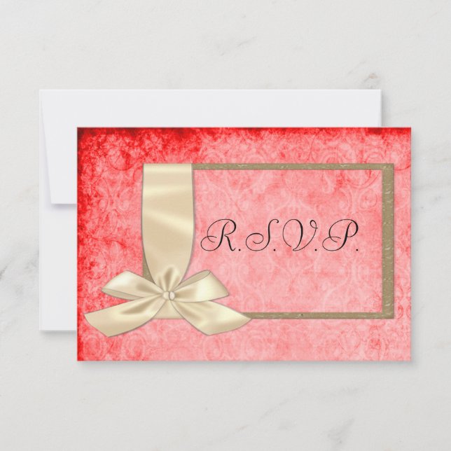 Vintage Cream Ribbon and Red Wedding RSVP (Front)