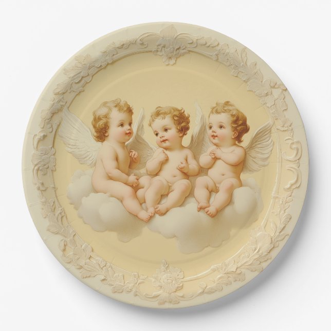Vintage Cream Rococo Cherub Cloud Paper Plate (Front)