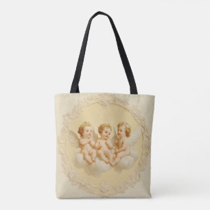 Vintage Cream Rococo Cherub Cloud Tote Bag