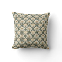 Vintage Cream Sage Green Floral Throw Cushion
