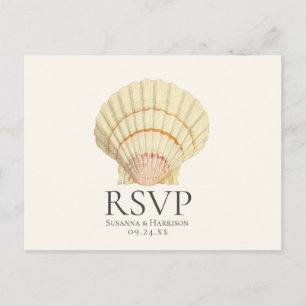 Vintage Cream Scallop Seashell Wedding RSVP Invitation Postcard