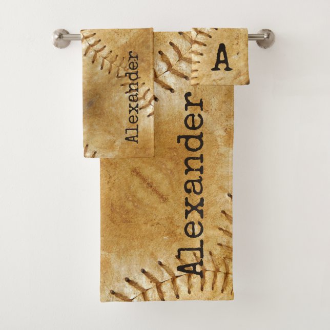 Vintage Cream Sports Baseball  Bath Towel Set (Insitu)