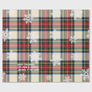 Vintage Cream Tartan Snowflake Personalized Xmas Wrapping Paper