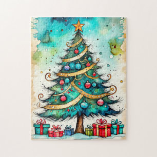 Vintage Creative Christmas Tree Drawing Jigsaw Puzzle