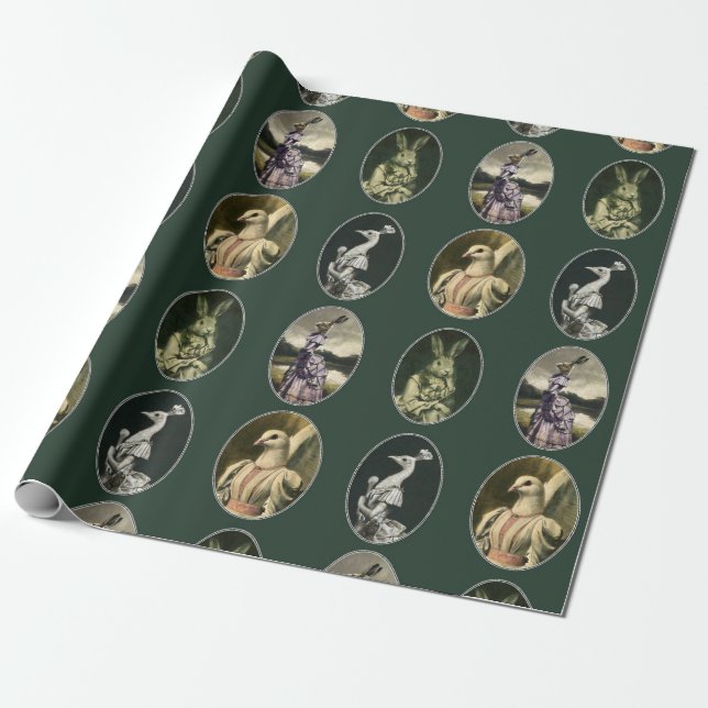 Vintage Creature Characters Wrapping Paper (Unrolled)