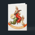 Vintage Creepy Clown Holiday Card<br><div class="desc">Vintage Victorian clown riding a horse rocker Christmas card. "Whoa Mare! you've earned your little bit of corn!".  High quality,  custom restored vintage image from the early 1900s.</div>