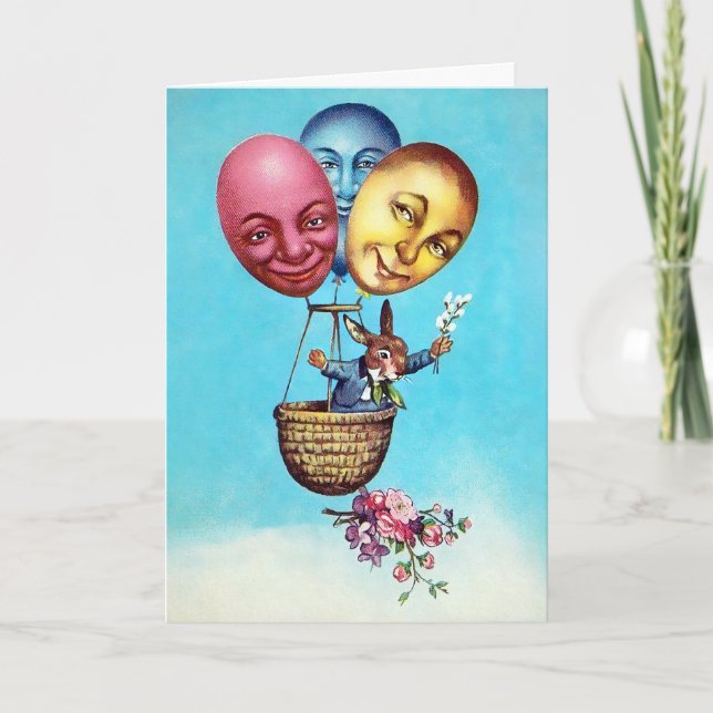 Vintage Creepy Face Balloons Easter Card (Front)