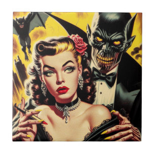 Vintage Creepy Girl Tile