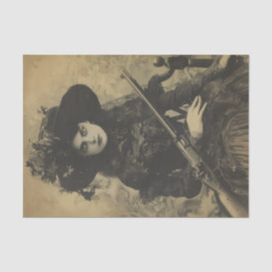Vintage Creepy Girl with Rifle Decoupage Tissue Paper