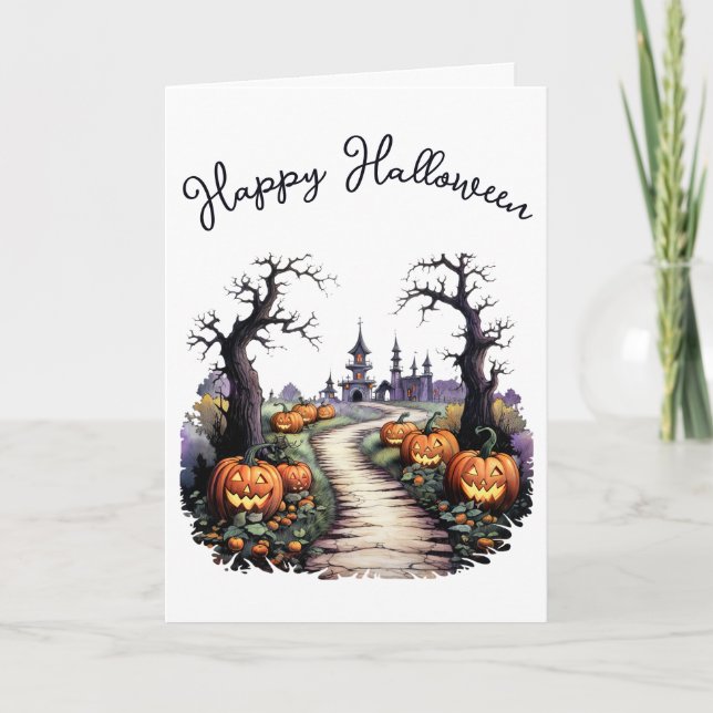 Vintage Creepy Halloween Pumpkin Patch Card (Front)