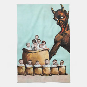 Vintage Creepy Krampus Tea Towel