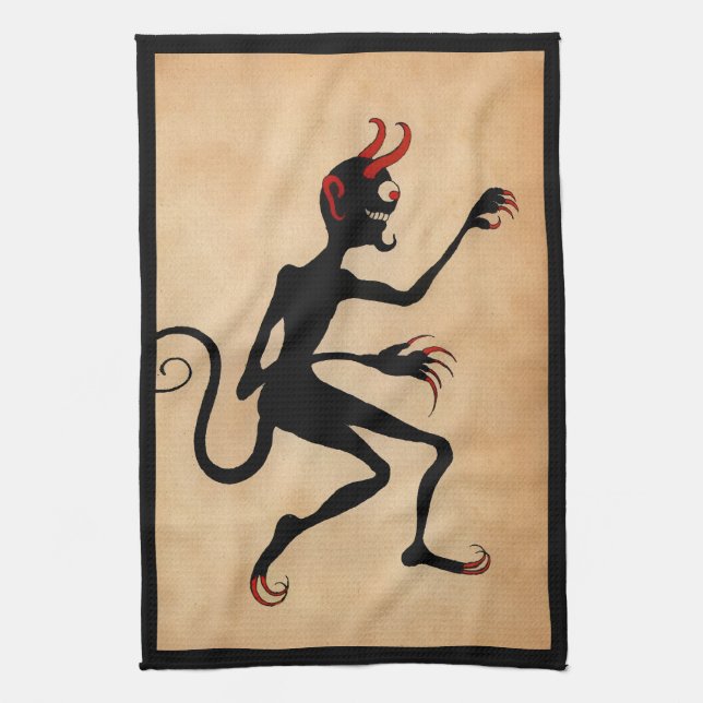 Vintage Creepy Krampus Tea Towel (Vertical)