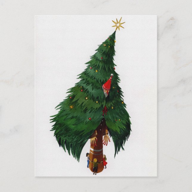 Vintage Creepy Living Christmas Tree Postcard (Front)
