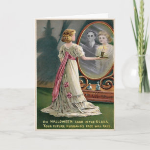 Vintage Creepy Mirror Halloween Card