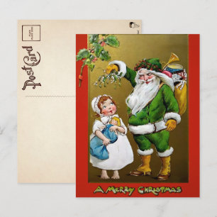 Vintage Creepy Mistletoe Christmas Postcard