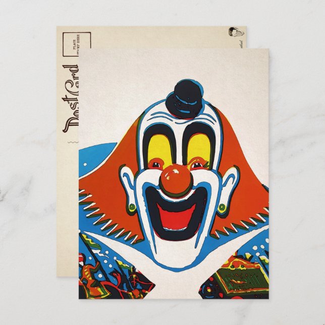Vintage Creepy Odd Clown Postcard (Front/Back)