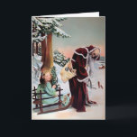 Vintage Creepy Old Santa Holiday Card<br><div class="desc">Another vintage creepy Santa Christmas card. Honestly though, I don't think that thing pulling the little girl in the sled is Santa... Look at the creepy black eyes on him as well as the look on the little girls face. This scene is actually pretty terrifying if you think about it......</div>
