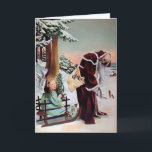 Vintage Creepy Old Santa Holiday Card<br><div class="desc">Another vintage creepy Santa Christmas card. Honestly though, I don't think that thing pulling the little girl in the sled is Santa... Look at the creepy black eyes on him as well as the look on the little girls face. This scene is actually pretty terrifying if you think about it......</div>