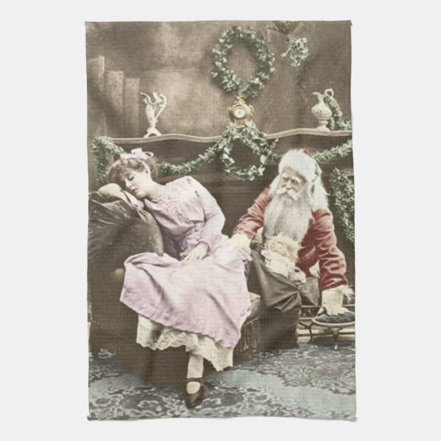 Vintage Creepy Santa Christmas Tea Towel (Vertical)