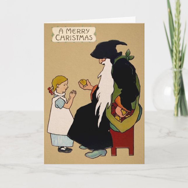 Vintage Creepy Santa Scene Holiday Card (Front)