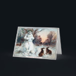 Vintage Creepy Snowman Christmas Card<br><div class="desc">Vintage Victorian creepy snowman with rabbits Christmas card.  High quality,  custom restored vintage image.</div>