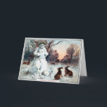 Vintage Creepy Snowman Christmas Card<br><div class="desc">Vintage Victorian creepy snowman with rabbits Christmas card.  High quality,  custom restored vintage image.</div>