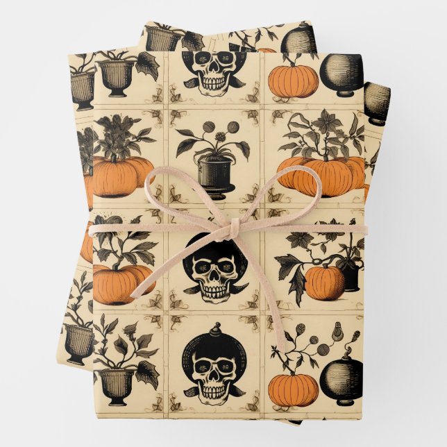 Vintage Creepy Touch Halloween Wrapping Paper Sheet (In situ)