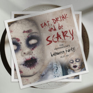 Vintage Creepy Zombie Doll Halloween Party Napkin