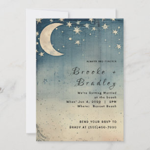 Vintage Crescent Moon Celestial Wedding Invitation