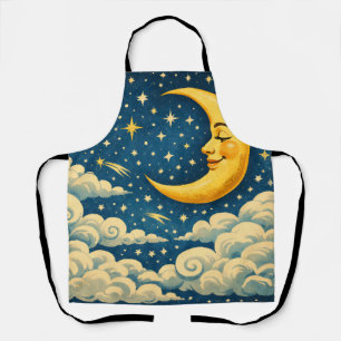Vintage Crescent Moon Night Sky Apron