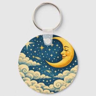 Vintage Crescent Moon Night Sky Key Ring
