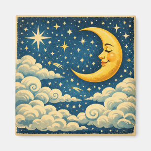 Vintage Crescent Moon Night Sky Magnet