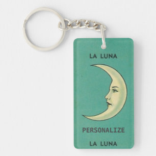 Vintage crescent moon teal yellow la luna key ring