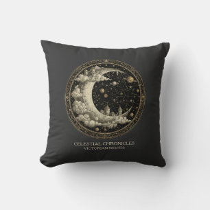 Vintage Crescent Moon with Clouds, Retro Victorian Cushion