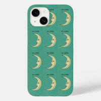 Vintage crescent moon yellow teal luna