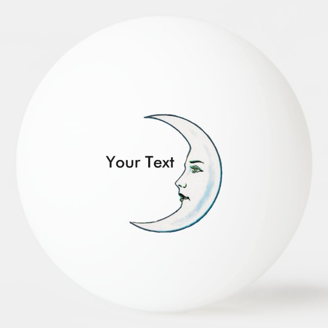 Vintage Crescent White Moon Face White Stars Ping Pong Ball (Front)