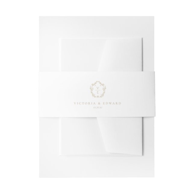 Vintage Crest Beige Monogram Wedding Invitation Belly Band (Front Example)